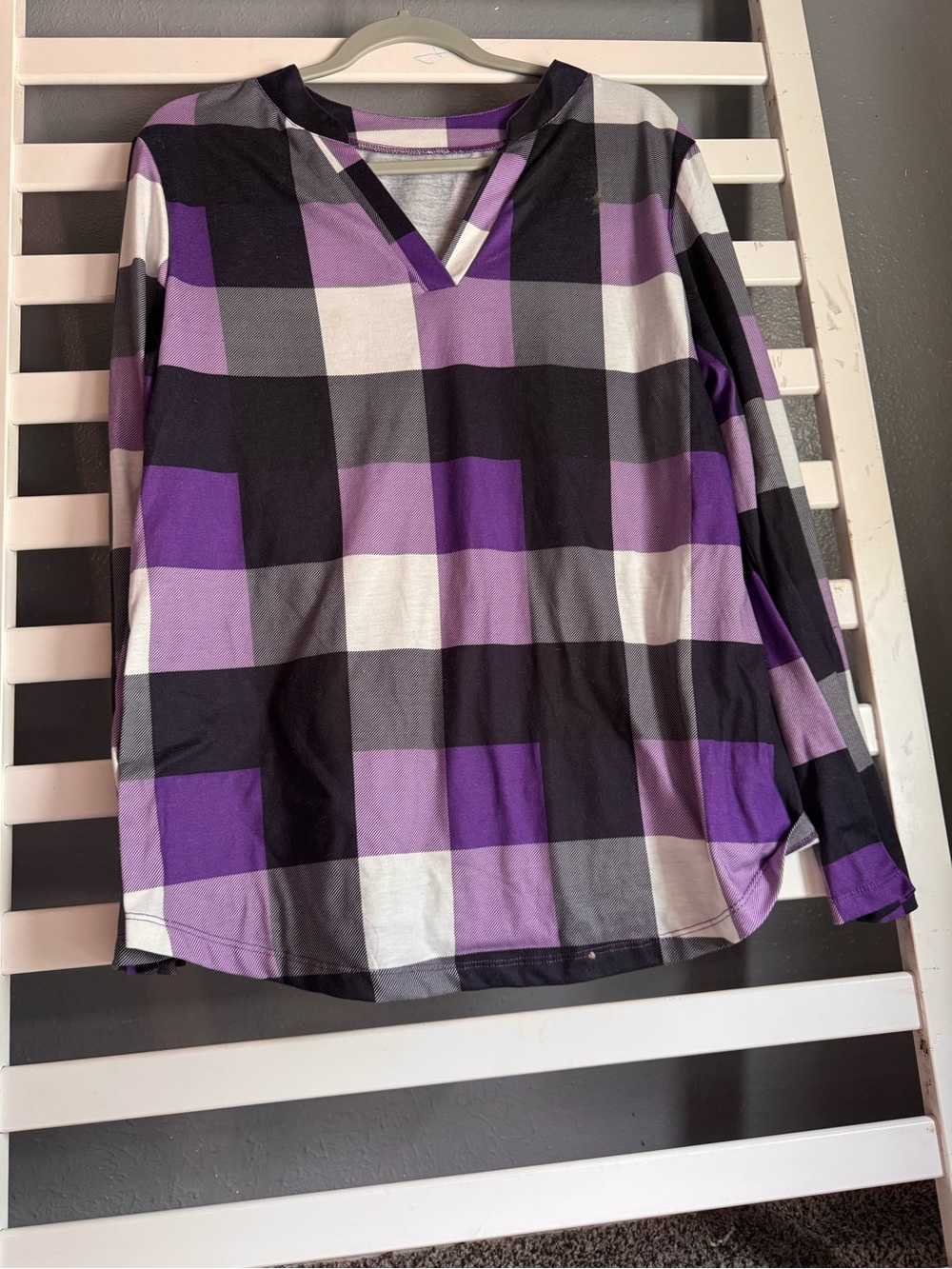Purple Plaid Long Sleeve V-Neck Top